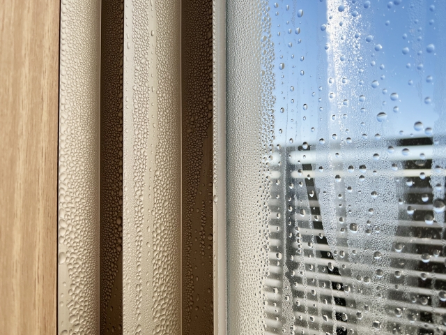 窓ガラスやサッシに発生した結露の様子 放置するとカビの原因になることもある状態